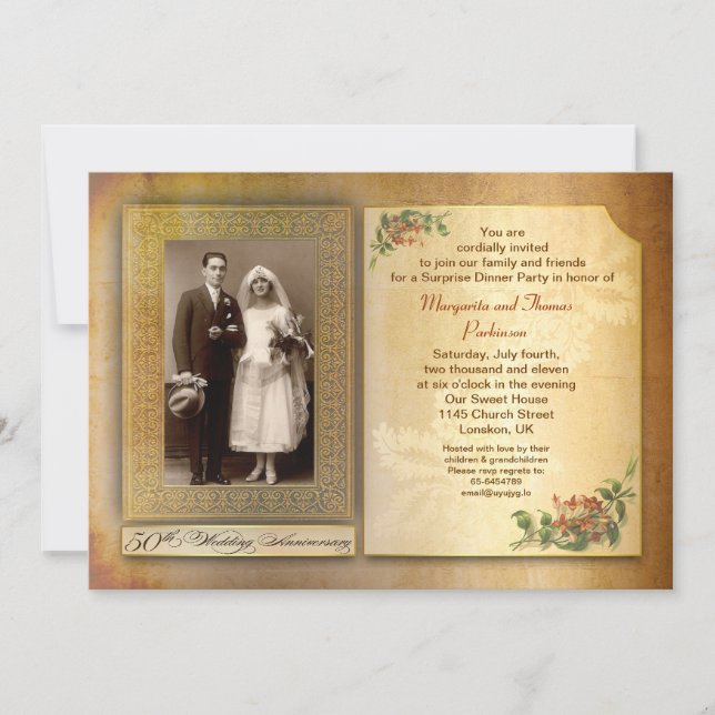 50. Hochzeitstag Vintages Foto einladen Einladung (Vorderseite)