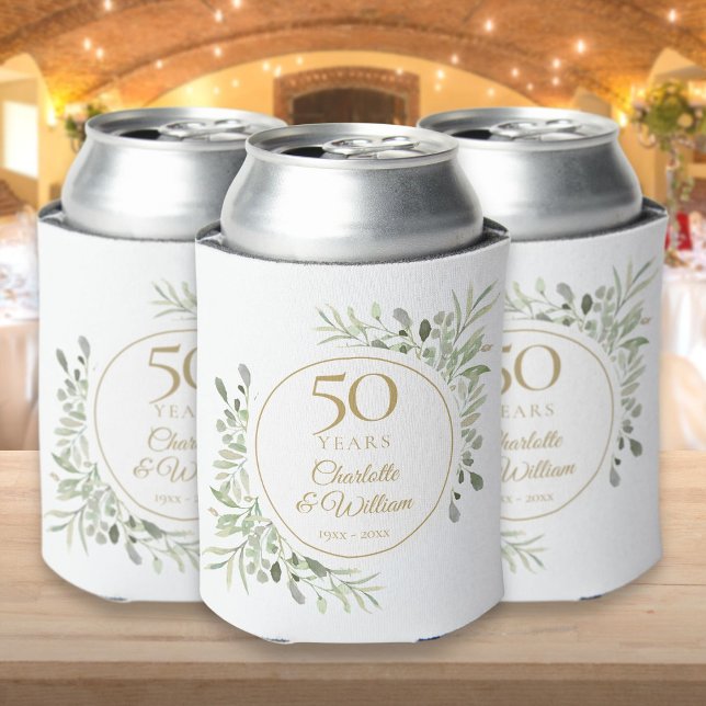 50. Hochzeitstag Wasserfarbenwelt Dosenkühler (50th Wedding Anniversary Watercolor Greenery Can Cooler)