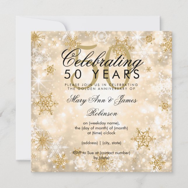 50. Hochzeitstag Wintersparkle Gold Einladung (Vorderseite)