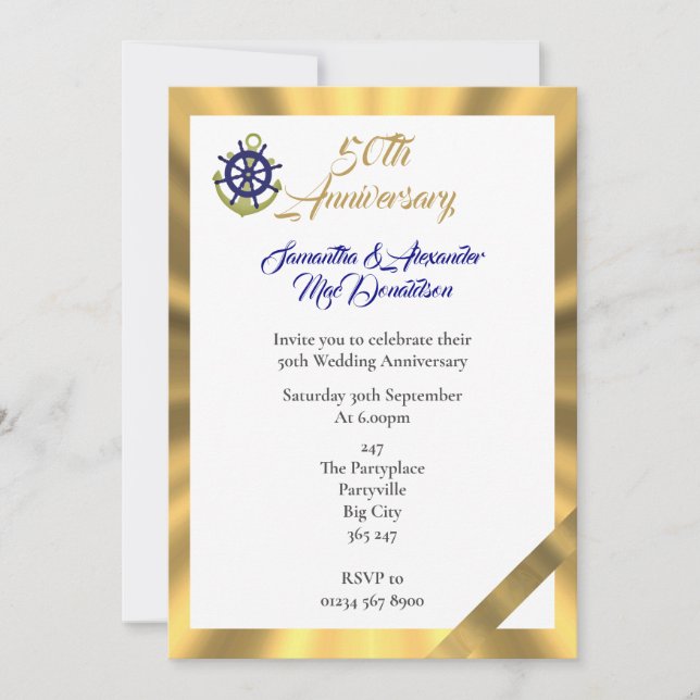 50. Hochzeitstag zum Thema Yachting Einladung (Vorderseite)