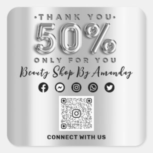 50%ige Abnahme des QR CODE Silver Gray Quadratischer Aufkleber