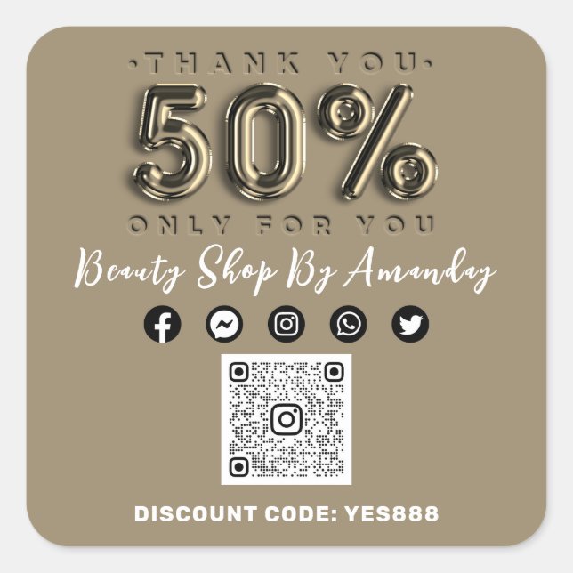 50%ige Preisnachlass bei QR CODE Sepia Gold Quadratischer Aufkleber (Vorderseite)