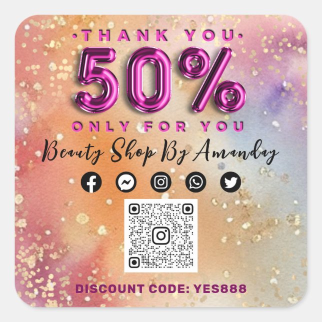 50%IGE QR CODE-Logo Abstrakt Pink kaufen Quadratischer Aufkleber (Vorderseite)