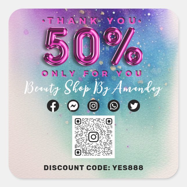 50%IGE QR CODE Logo Pink kaufen Quadratischer Aufkleber (Vorderseite)