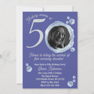 50. Indigo Blue Bubbles Geburtstagsparty Einladung