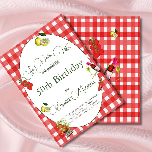 50. italienisches Thema Lemon Red White Botanical Einladung (Von Creator hochgeladen)
