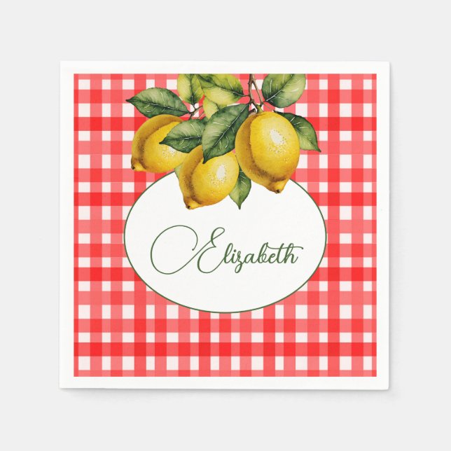 50. Italienisches Zitronenmuster Botanisches Weiße Serviette (Vorderseite)