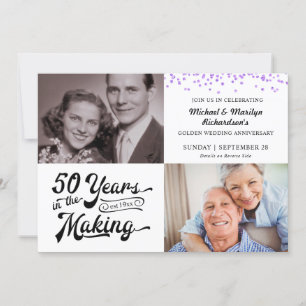 50 Jahre 2 Fotos Lila Confetti Einladung