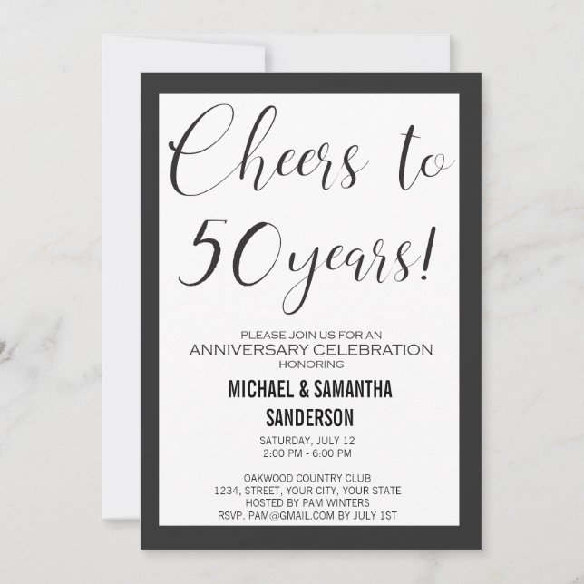 50 Jahre alt Hochzeit Schwarz-Weiß-Moderne Einladung (Vorderseite)