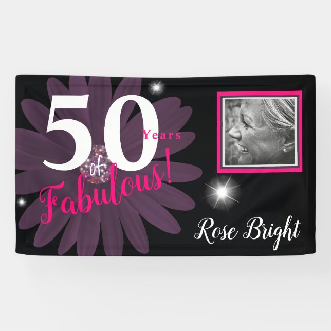 50 Jahre Fabulous, Funkelnd lila Stimmung Banner (Horizontal)