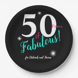50 Jahre Fantastischer, weißrosa aquamariner Text, Pappteller