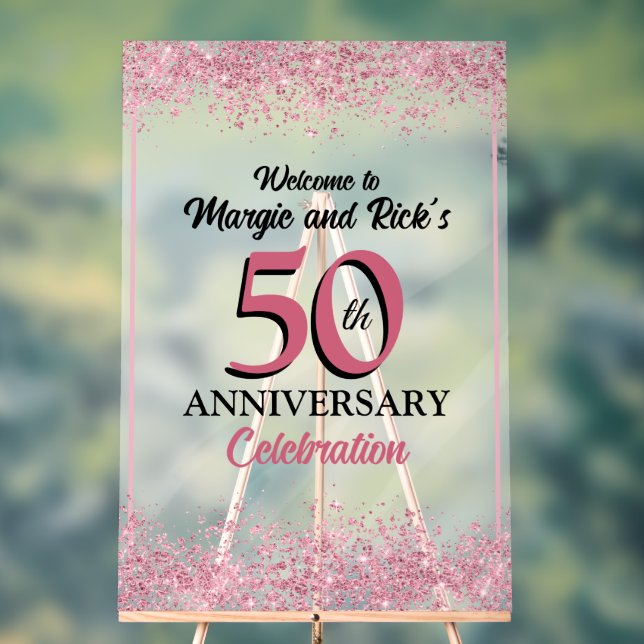 50 Jahre Faux Pink Glitter Begrüßungszeichen Acrylschild (Neutral)