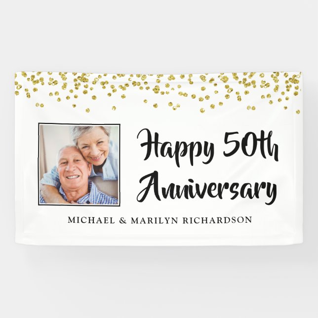50 Jahre Foto Gold Confetti Banner (Horizontal)