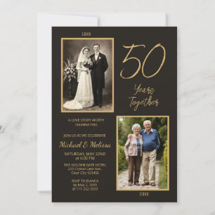 50 Jahre Gemeinsam Charcoal Gold Foto-Jubiläumsein Einladung