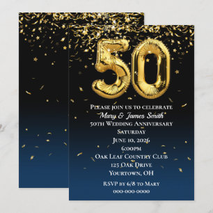50 Jahre Gold Balloons und Confetti Einladung