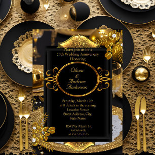 50 Jahre Gold Black Diamond Dinner Party Einladung