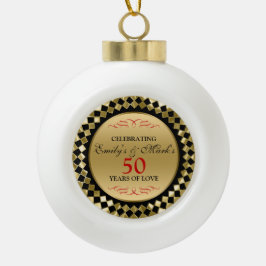 50 Jahre - Gold Diamonds Red Wirbel Keramik Kugel-Ornament