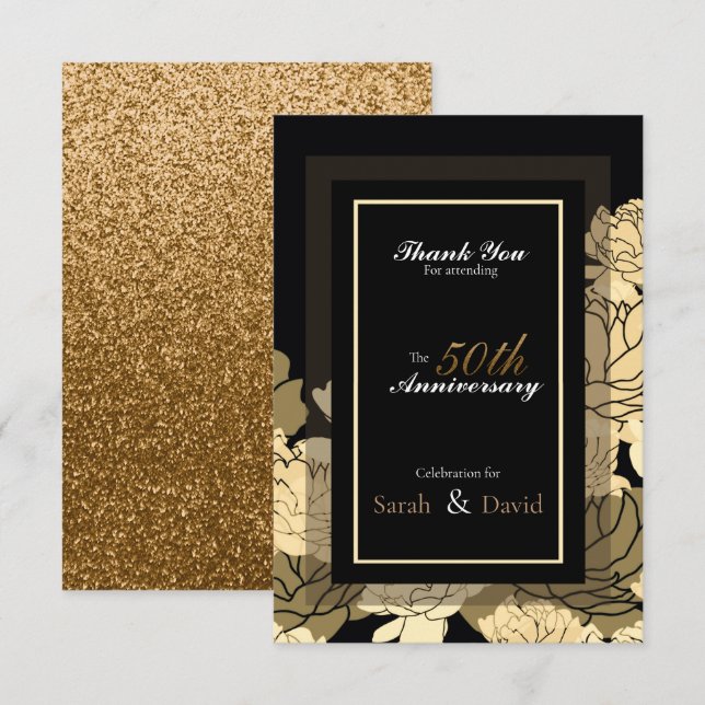 50 Jahre Gold, Gelb & tan Rose danke Karte (Vorne/Hinten)