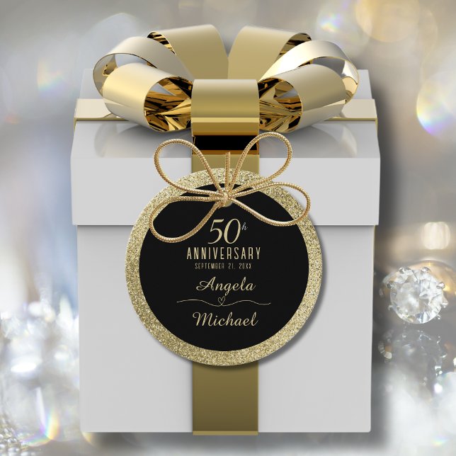 50 Jahre Gold Glitzer Black Stylish Glam Geschenkanhänger (Von Creator hochgeladen)