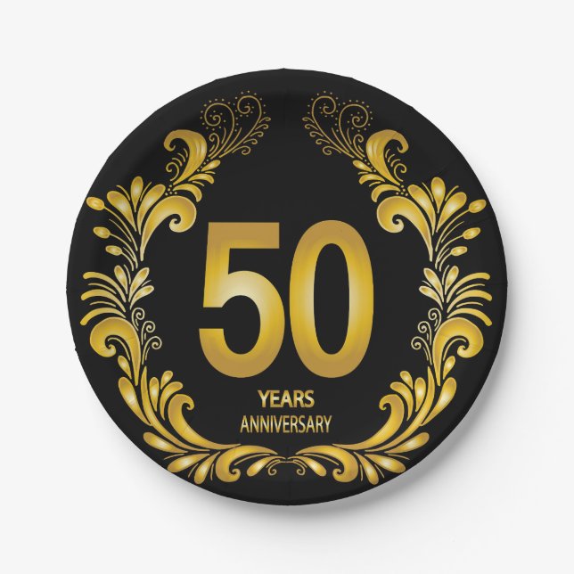 50 Jahre Gold Glitzer Jubiläum Pappteller (Vorderseite)