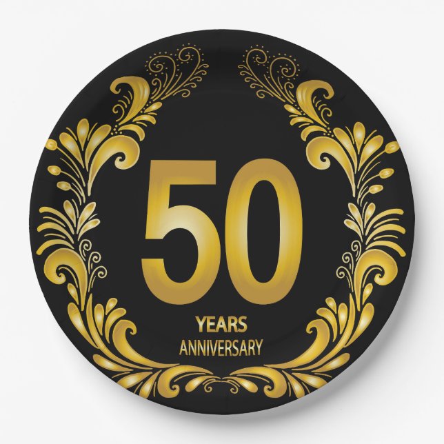50 Jahre Gold Glitzer Jubiläum Pappteller (Vorderseite)