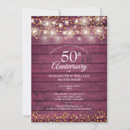 50 Jahre Gold Hearts String Lights Rustikal Einladung
