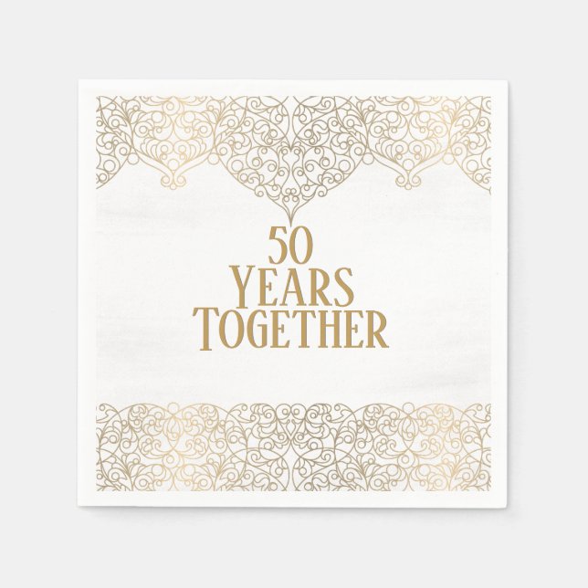50 Jahre Gold Lace auf Weiß Serviette (Vorderseite)