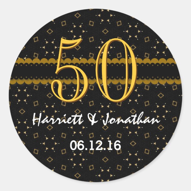50 Jahre Gold und Black Confetti V004D Runder Aufkleber (Vorderseite)