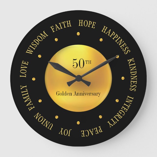 50 Jahre Gold und Schwarz Große Wanduhr (Vorderseite)