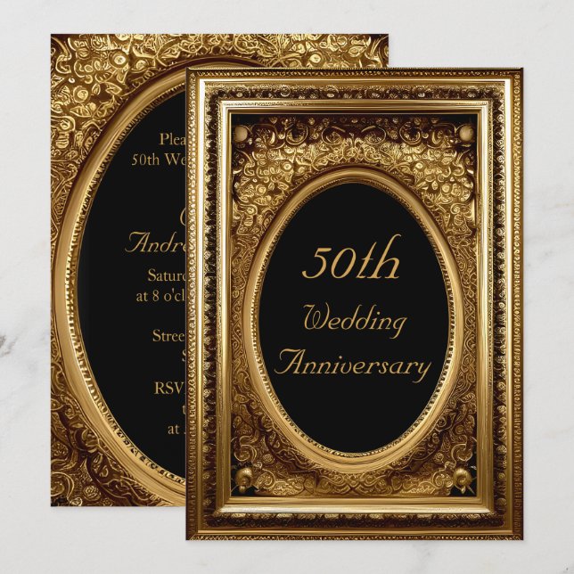 50 Jahre Gold Verzierte Blumenrahmen Einladung (Vorne/Hinten)