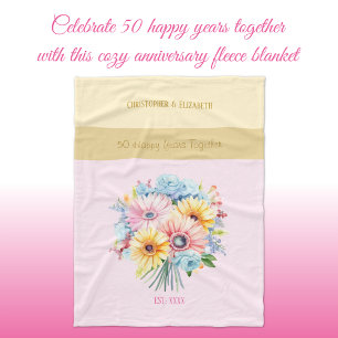 50 Jahre goldene Hochzeit Blumen rosa Fleecedecke