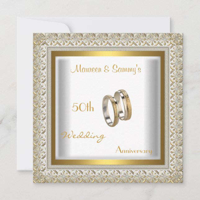 50 Jahre Hochzeit Weißes Gold Elegant Einladung (Vorderseite)