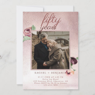 50 Jahre Hochzeitsjubiläum Rosen Gold Glitter  Einladung