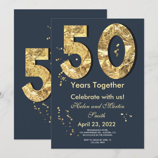 50 Jahre Hochzeitstag-Party Einladung (Vorne/Hinten)