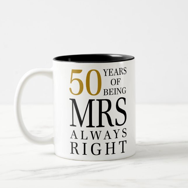 50 Jahre, in denen sie immer Recht haben Zweifarbige Tasse (Links)