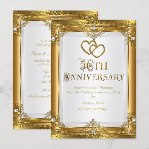 50 Jahre Jubiläum Elegant Gold White Pearl Golden Einladung