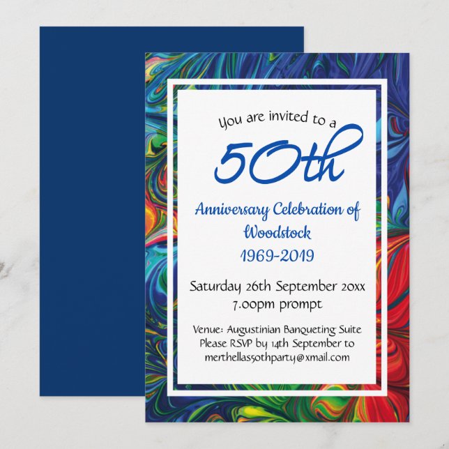 50 Jahre Jubiläum Feier Retro Personalisiert Einladung (Vorne/Hinten)