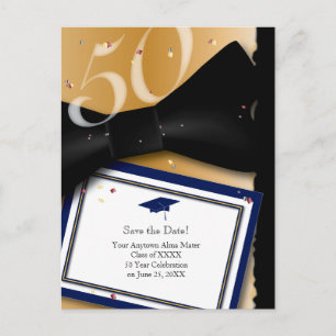 50 Jahre Klasse Wiedersehen Save the Date BLAU Ankündigungspostkarte