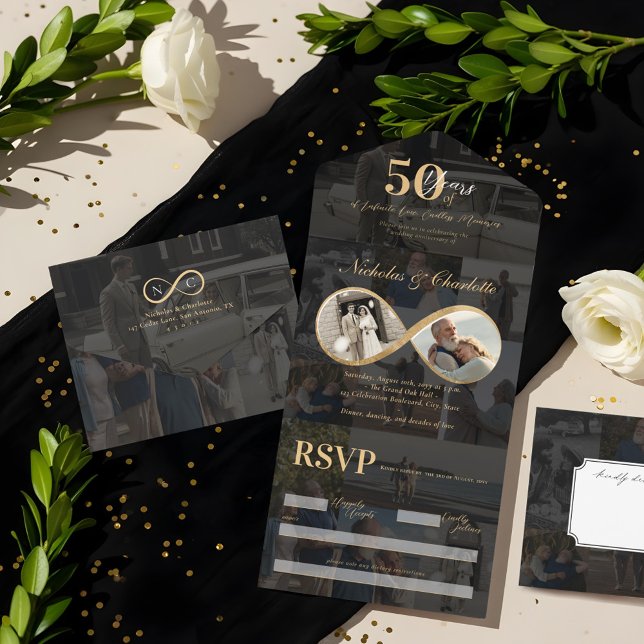 50 Jahre Liebe Unendlichkeit Foto Collage Jahresta All In One Einladung (50 Years Love Infinity Photo Collage Anniversary All In One Invitation)