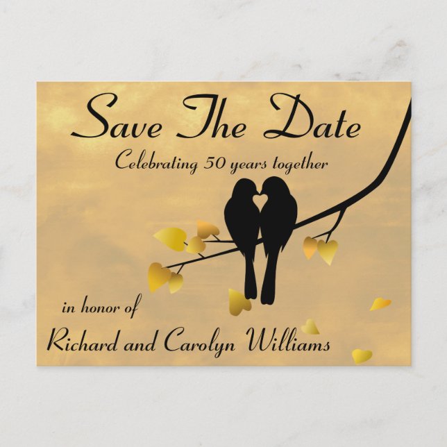 50 Jahre Lovebirds Save the Date Ankündigungspostkarte (Vorderseite)