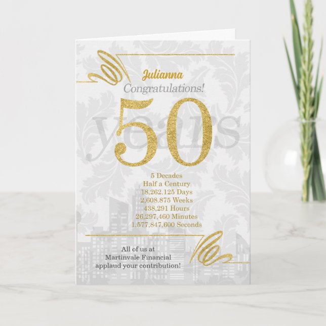 50 Jahre Mitarbeiterjubiläum Business Elegance Karte (Vorderseite)