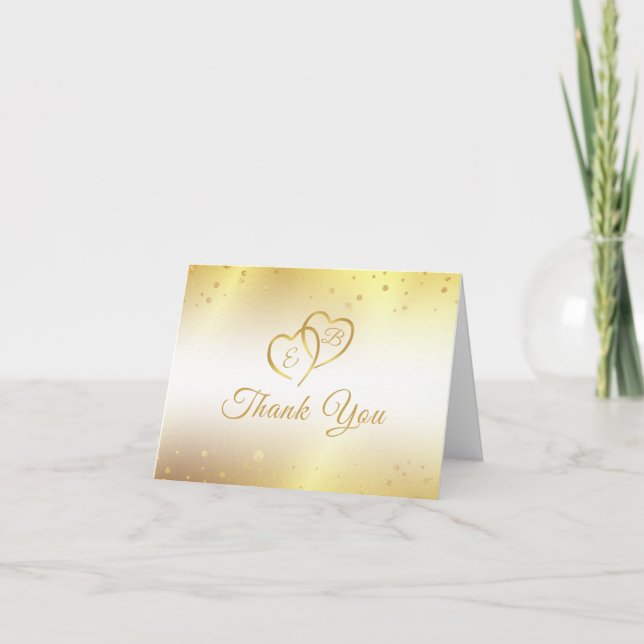 50 Jahre Monogram Hearts Gold Vielen Dank Dankeskarte (Vorderseite)