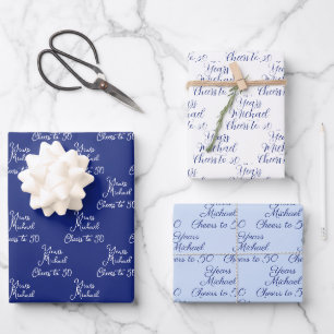50 Jahre Navy Light Blue 50. Geburtstag Geschenkpapier Set