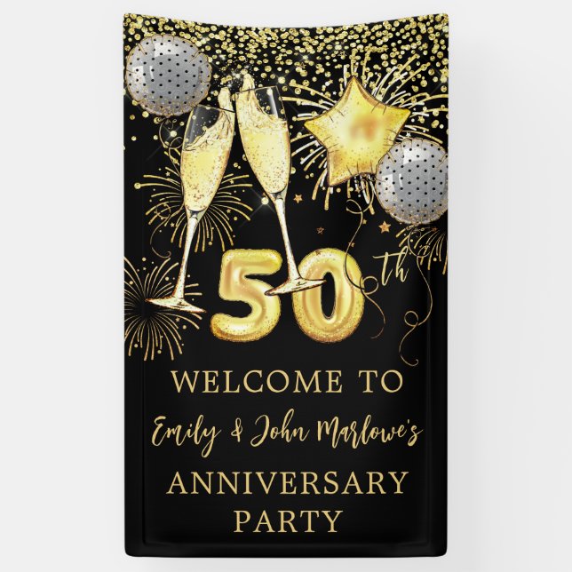 50 Jahre Party Gold Glitzer Champagne Banner (Vertikal)