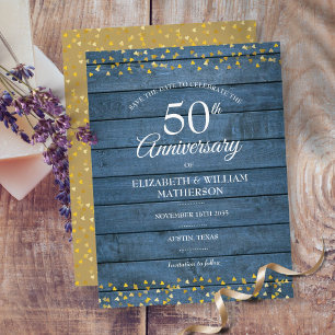 50 Jahre Rustikale Goldenherzen Save the Date Ankündigungspostkarte