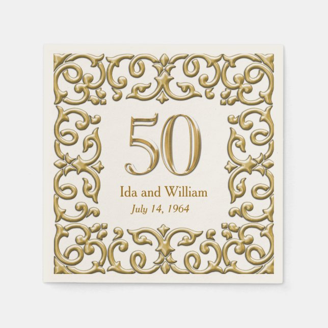 50 Jahre verzierter Goldrahmen Serviette (Vorderseite)