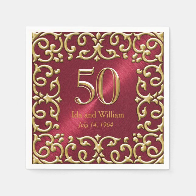 50 Jahre verzierter Goldrahmen Serviette (Vorderseite)
