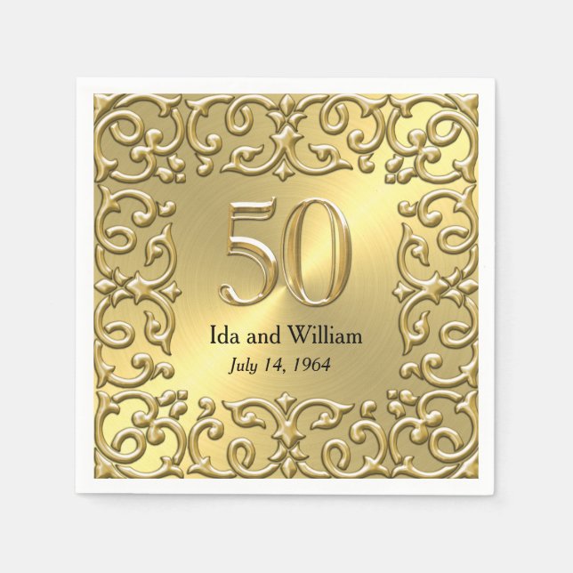 50 Jahre verzierter Goldrahmen Serviette (Vorderseite)