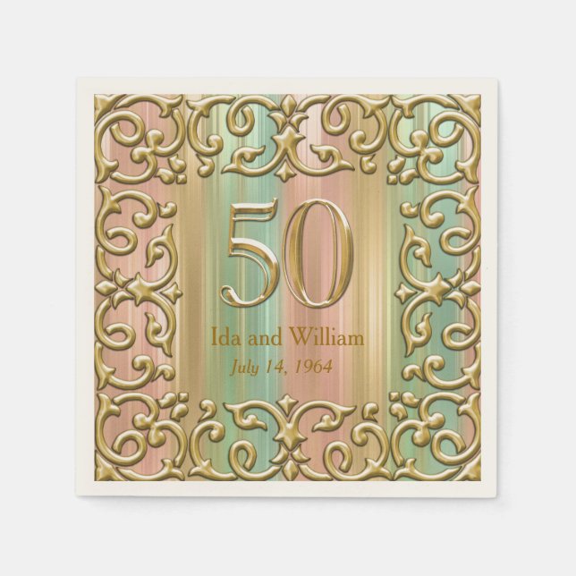 50 Jahre verzierter Goldrahmen Serviette (Vorderseite)