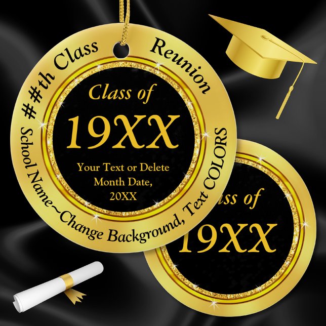 50 Jahre Wiedersehen Souvenirs, JEDES JAHR, FARBEN Keramik Ornament (Black and Gold, Gifts for Class Reunion. 50 year class reunion souvenirs. 40 year class reunion. )